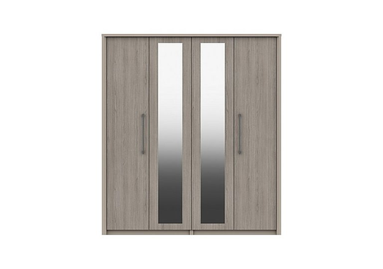 London Bedrooms - Paddington 4 Door Wardrobe with Mirrors - Grey