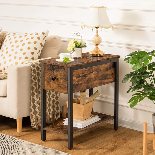 Narrow Side Table, Slim Bedside Table For Small Spaces, Flip Top End Table, Couch Arm Chair Side Table With Storage Shelf, Lamp Laptop Table For Sofa,