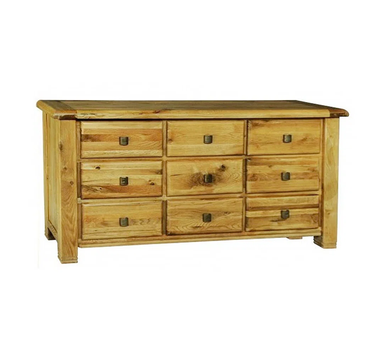 Weathered Oak 9 Drawer Low Boy Sideboard