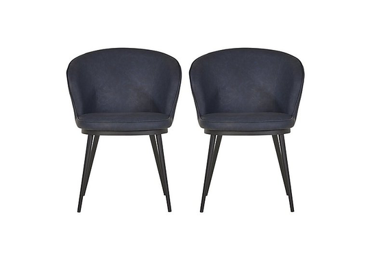 Hela Pair of Faux Leather Curved Dining Chairs with Metal Legs