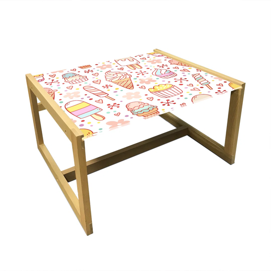 Ice Cream Coffee Table, Candies And Yummy Heart Summer Flower Color Dots Design, Acrylic Glass Center Table With Wooden Frame For Offices Dorms Peach