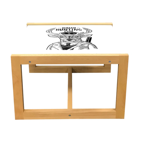 Deer Hunting Coffee Table, Sarcastic Humour Funny Words Monochrome Sketchy Illustration, Acrylic Glass Center Table With Wooden Frame For Offices Dorm
