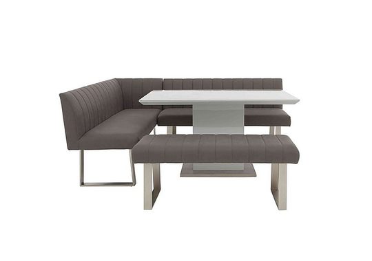 Grigio Fixed Dining Table, Left-Hand Facing Corner Bench and Standard Bench Dining Set - Grey