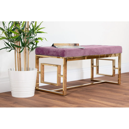 Allegra Metal and Velvet Cushioned Bench Geometric Modern Design