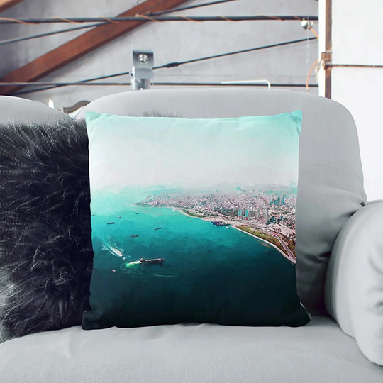 Birds Eye View of Turkey in Abstract Cushion with Filling Pillow