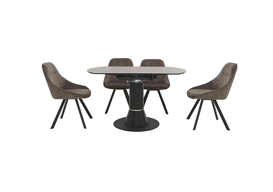 Enterprise Round Extending Dining Table and 4 Quilted Swivel Dining Chairs Dining Set