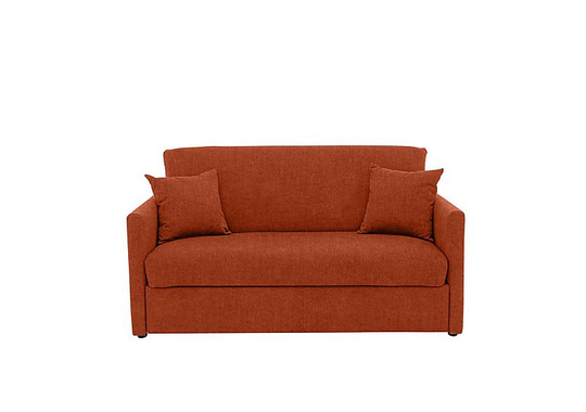 Versatile Small 2 Seater Fabric Sofa Bed with Slim Arms - Orange