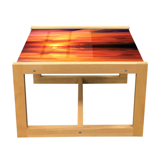 Nature Coffee Table, Dramatic Sunset Sky Clouds On Lake Horizon Twilight Creamy Scene Art, Acrylic Glass Center Table With Wooden Frame For Offices Do