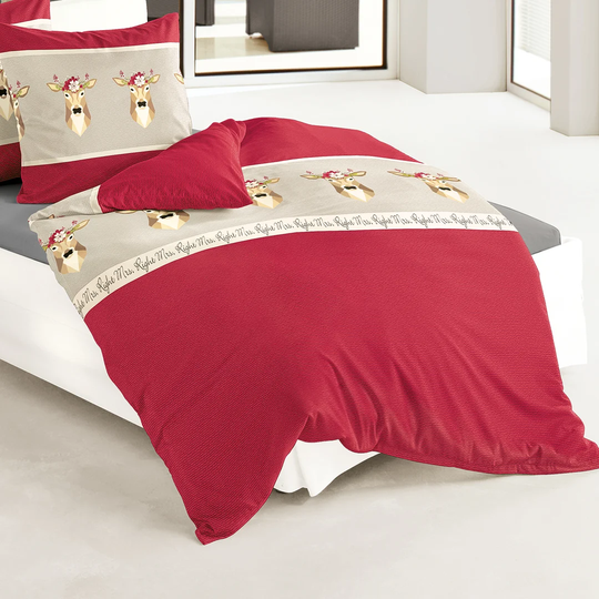 Red/Beige 100% Cotton 77 TC Duvet Cover Set