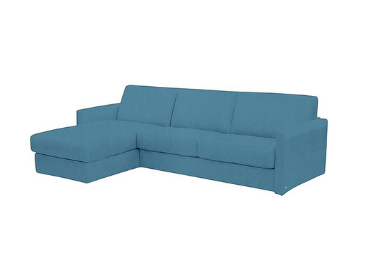 Nicoletti - Alcova 3 Seater Fabric Sofa Bed with Storage Chaise with Slim Arms - Blue