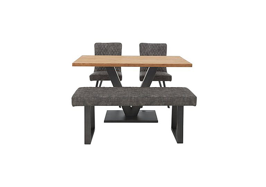 Compact Earth Dining Table, 2 Chairs and Low Bench Set - Grey
