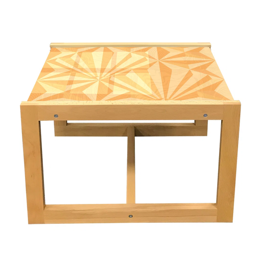 Orange Coffee Table, Abstract Retro Style Wood Carvings Inspired Digital Fractal Graphic Art, Acrylic Glass Center Table With Wooden Frame For Offices