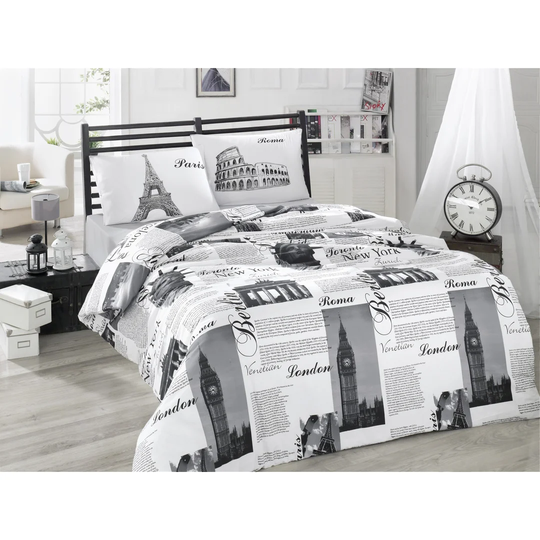 Benedick White/Black/Grey Cotton 145 TC Modern & Contemporary Duvet Cover Set