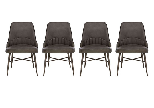 Val Set of 4 Leather Dining Chairs - Grey