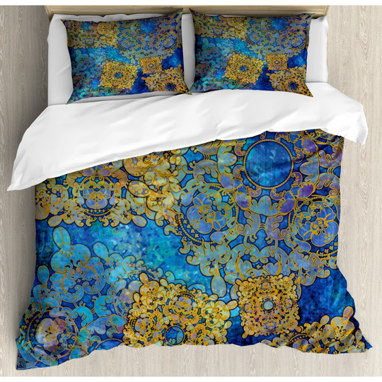 Northwich Blue/Yellow Microfibre 350 TC Duvet Cover Set