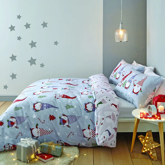 Brushed Cotton Christmas Gnomes Duvet Cover Set