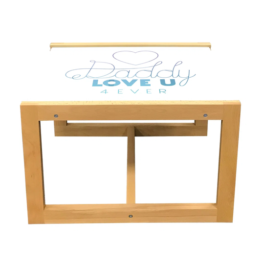 Father''s Day Coffee Table, Daddy Love U 4 Ever Typography In Modern Font On Plain Background Print, Acrylic Glass Center Table With Wooden Frame For