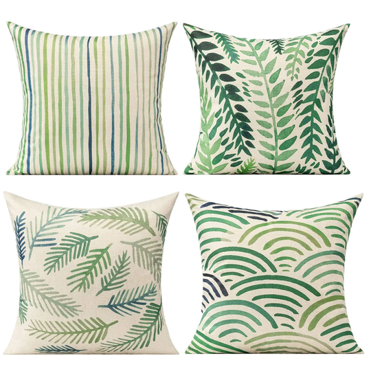 Green Leaves Outdoor Cushion Covers Summer Plant Throw Pillow 18 X 18 Cases Decorative Tropical Rainforest Palm Spring Leaf Pillows Square Cotton Line