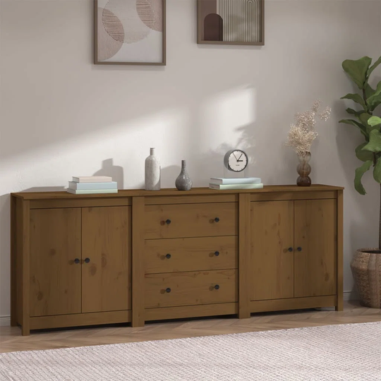 Stokes 210" Wide 3 Drawer Pine Solid Wood Sideboard