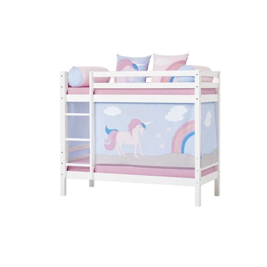 Basic Bunk Bed with Unicorn Curtain
