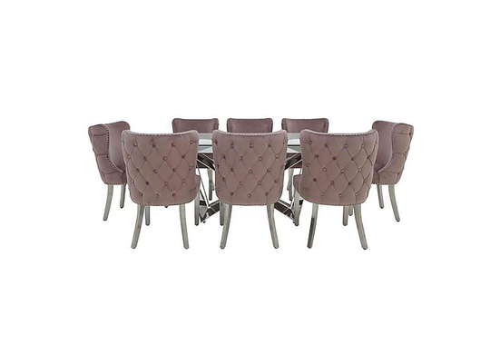 Marvel Chrome Small Extending Dining Table and 8 Button Back Dining Chairs