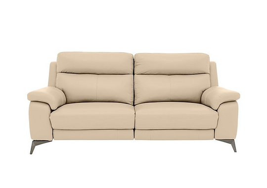 Missouri 3 Seater Leather Recliner Sofa with Power Headrest - Beige- World of Leather