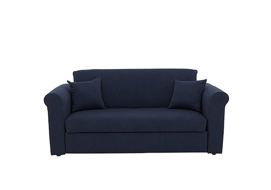 Versatile 2 Seater Fabric Sofa Bed with Scroll Arms - Blue