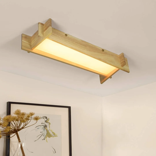 Ivy Bronx Ceiling Lamp LED Living Room Lamp Wood Glass 3000K Warm White Light Ceiling Lamp Bedroom 62Cm 16W Angular Hallway Lamp Modern Design Kitchen