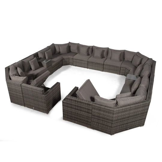 Villasenor Grey Rattan 13 Seat Sofa With 2 X Rectangle Ice Bucket Coffee Table + 2 X Drinks Cooler, Outdoor Patio Garden Furniture