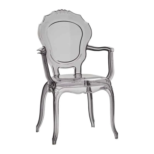 Set Of 2 QUEEN's Stackable Smoked Transparent Polypropylene Chairs With Armrests