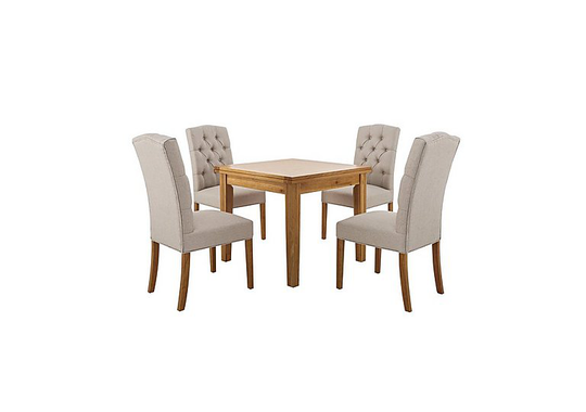Furnitureland - California Solid Oak Flip Top Extending Table and 4 Button Back Upholstered Chairs