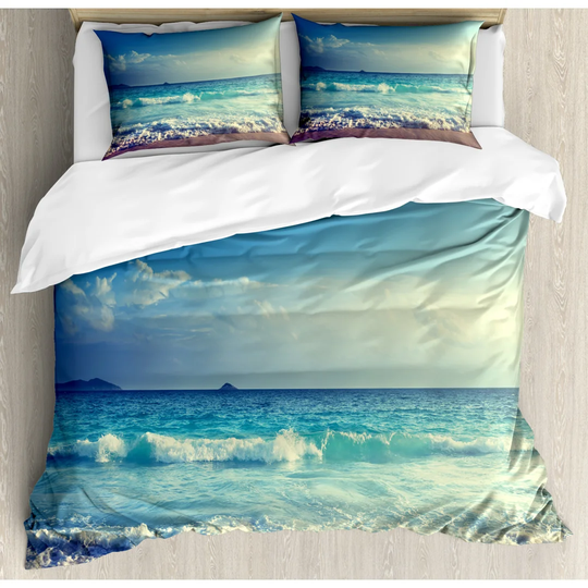 Engstrom Cream/Turquoise Microfibre 350 TC Duvet Cover Set