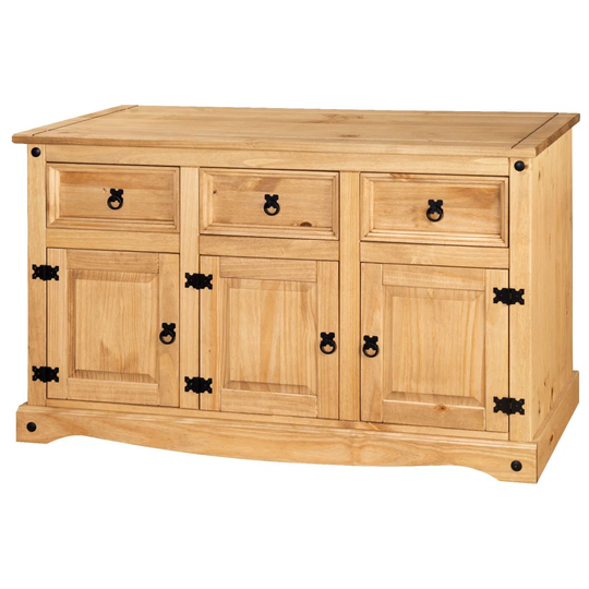 Fregoso 125 Cm Wide 3 Drawer Pine Solid Wood Sideboard