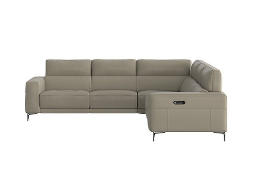 Adama Large Leather Power Recliner Corner Sofa with Telescopic Headrests - Grey- World of Leather