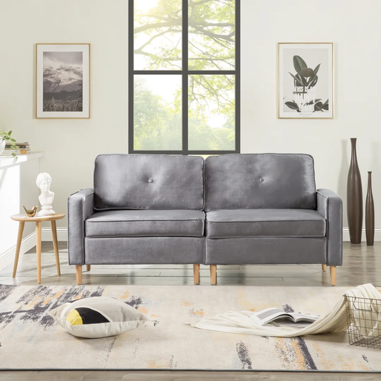 194*76*90Cm Blue Polyester Velvet Fabric Foam 3-Sitzer Sofa