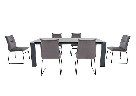 Connubia by Calligaris - Gate Extra Large Extending Dining Table with Matt Grey Legs and 6 Maya Ski Leg Velvet Dining Chairs
