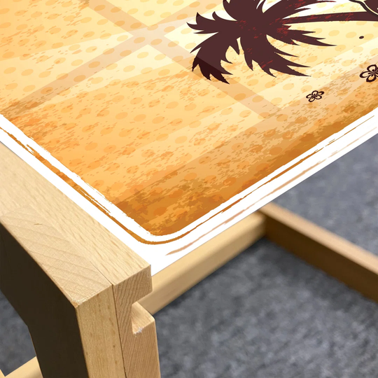 Tribal Coffee Table, Totem Traditional Tiki On Polka Dots Backdrop With Palm Trees, Acrylic Glass Center Table With Wooden Frame For Offices Dorms Bur