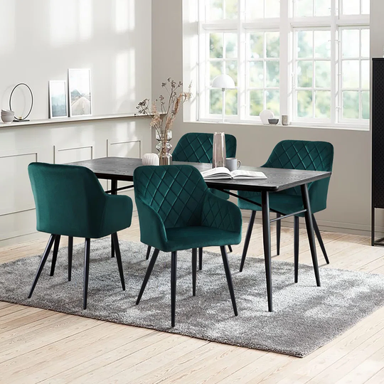 2 X Dining Chairs, Velvet Upholstered Seat Kitchen Chairs With Armrests, Black