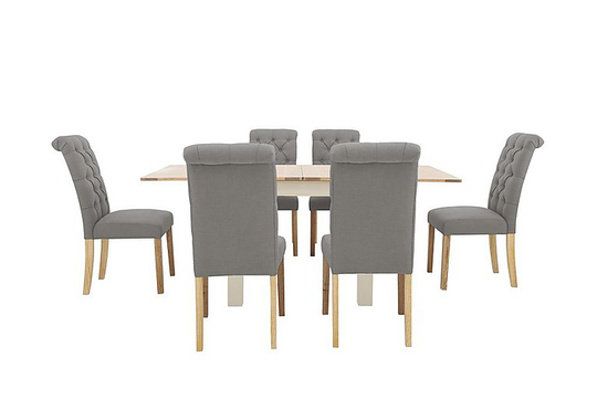 Furnitureland - Angeles Flip Top Extending Dining Table and 6 Button Back Dining Chairs - Grey