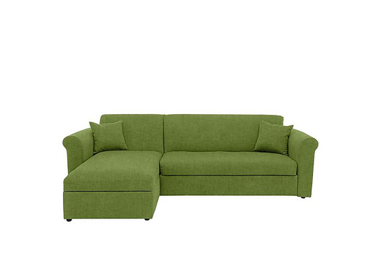 Versatile 2 Seater Fabric Chaise Sofa Bed with Storage with Scroll Arms - Green