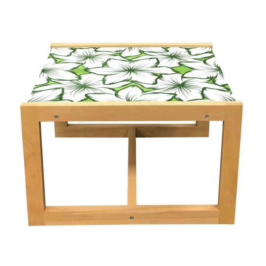 Floral Coffee Table, Nature Themed Pattern With Outline Tropical Flower Petals, Acrylic Glass Center Table With Wooden Frame For Offices Dorms Apple G