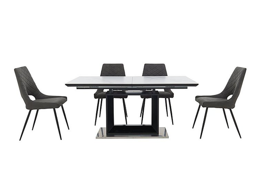 Metallica Extending Dining Table with White Ceramic Top and 4 Chairs - Grey