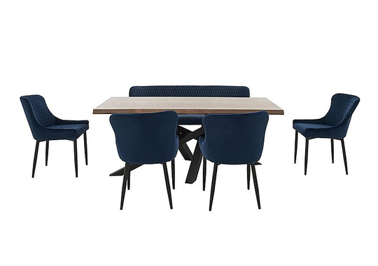 Sapporo Table, 4 Fabric Chairs and Bench Dining Set - Brown