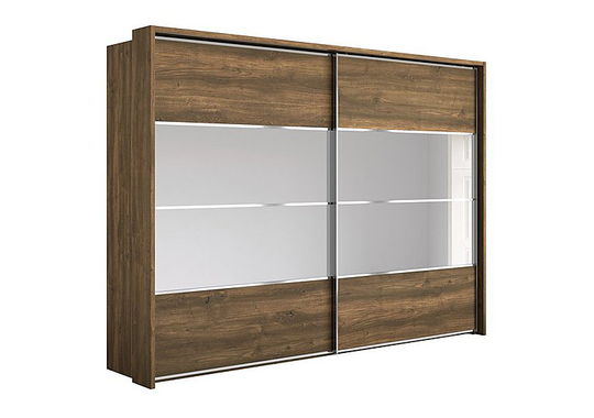 Wiemann - Oakland 310cm Sliding 2 Door Wardrobe with Passe-Partout Frame and Crystal Mirror - Brown