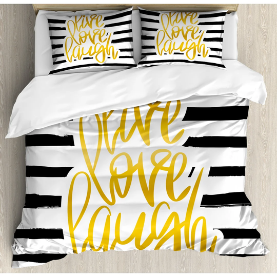 Riya Black/White/Yellow Microfibre 350 TC Duvet Cover Set