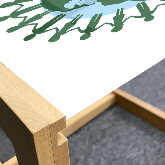 Earth Day Coffee Table, United Holding Hands Surrounding Planet Earth, Acrylic Glass Center Table With Wooden Frame For Offices Dorms Sky Blue Green