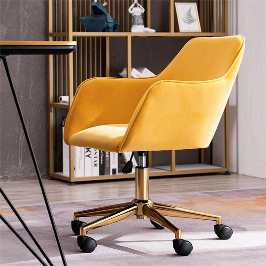 Sonny Velvet Fabric Material Adjustable Height Swivel Home Office Chair For Indoor Office With Gold Legs,Coffee Brown