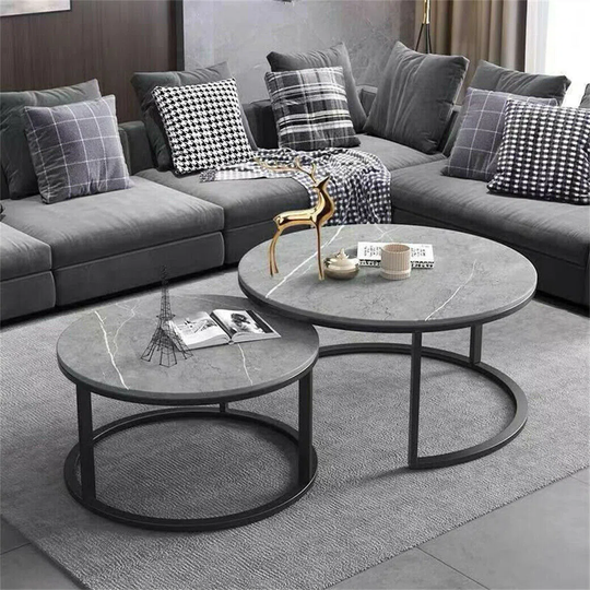 2 Piece Marble Round Nest Of Tables Coffee Table Set Sintered Stone Top Side End Tables