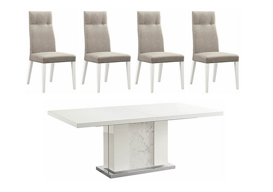 ALF - Fascino Extending Dining Table and 4 Faux Leather Dining Chairs - White