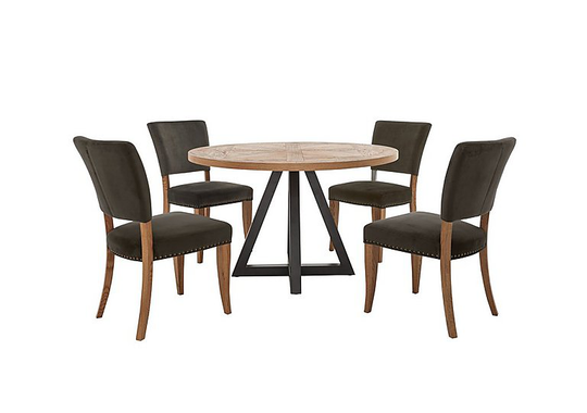 Globe Table and 4 Velvet Chairs Set - Grey